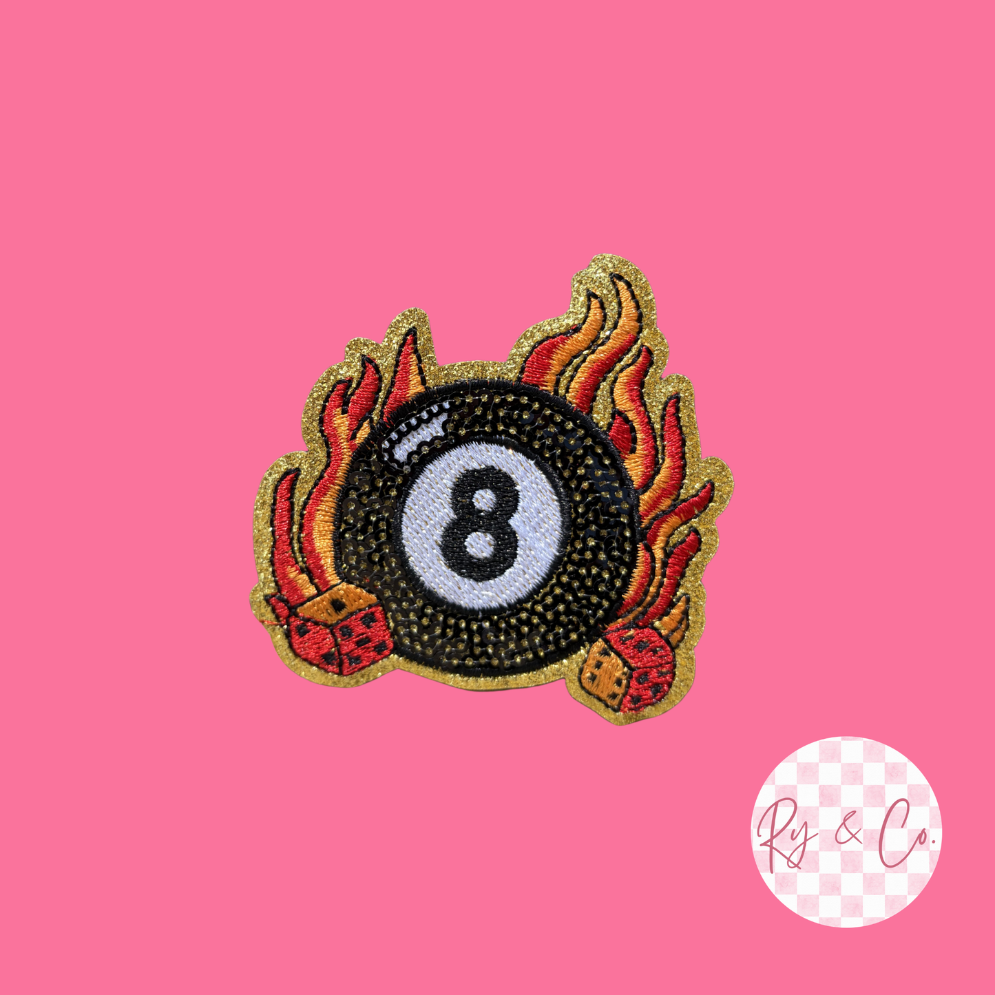 8 Ball Flame -Embroidered Hat Patch