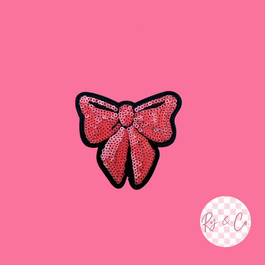 Sequin Bow -Embroidered Hat Patch