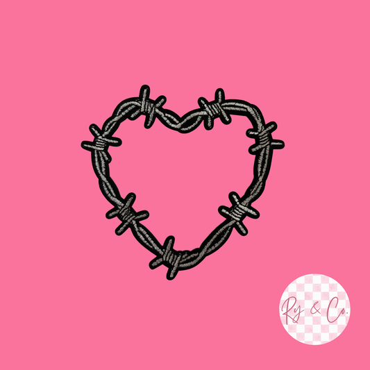 Barbed Wire Heart 3in -Embroidered Hat Patch
