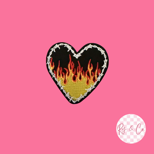 Flame Heart -Embroidered Hat Patch