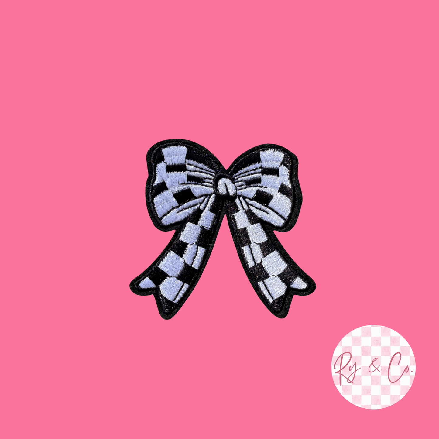 Checkered Bow -Embroidered Hat Patch
